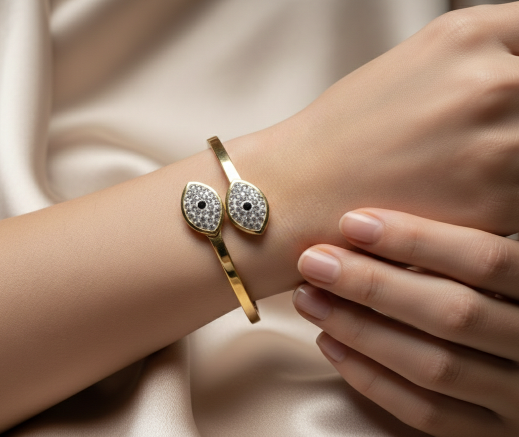 Gold Evil Eye Open Cuff Bracelet