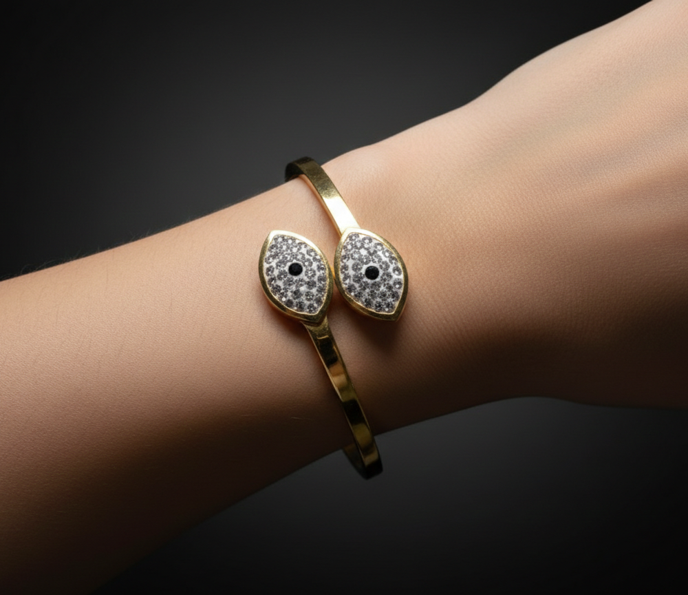 Gold Evil Eye Open Cuff Bracelet
