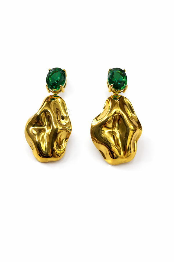 Green Stone Gold Dangle Earrings
