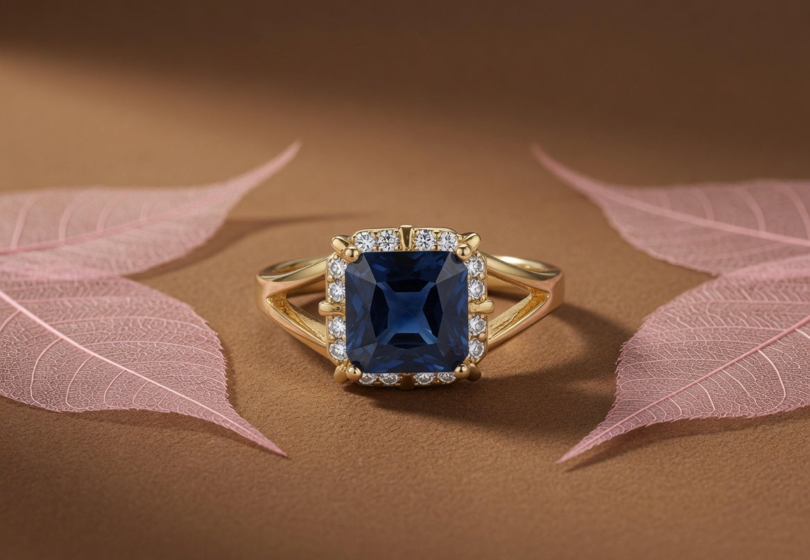 Royal Blue Square Stone Ring | Gold Plated Adjustable Ring