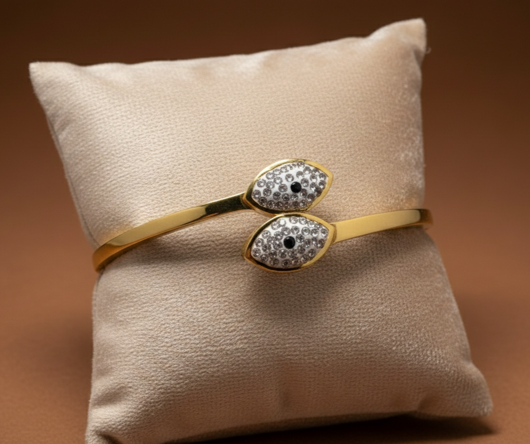 Gold Evil Eye Open Cuff Bracelet