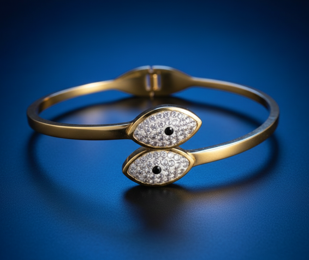 Gold Evil Eye Open Cuff Bracelet