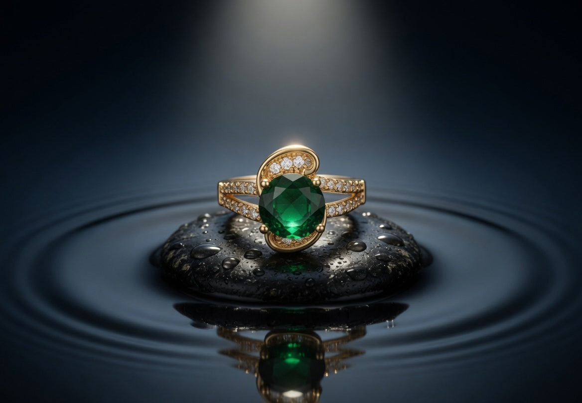 Golden Green Stone Designer Ring | Elegant Adjustable Ring
