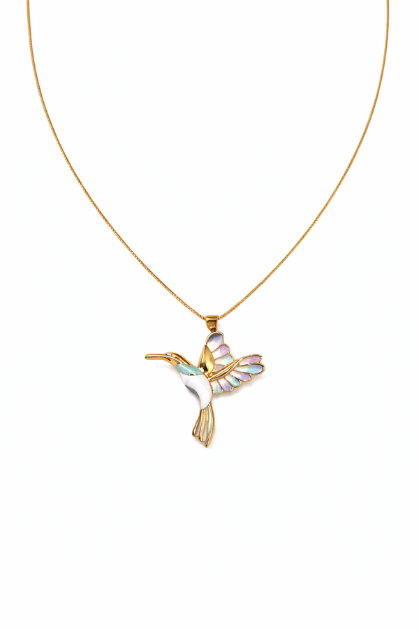 Gold Enamel Hummingbird Necklace